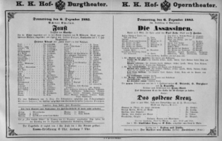 Theaterzettel (Oper und Burgtheater in Wien) 18831206 Seite: 1