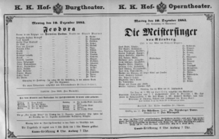 Theaterzettel (Oper und Burgtheater in Wien) 18831210 Seite: 1