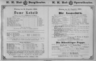 Theaterzettel (Oper und Burgtheater in Wien) 18831211 Seite: 1