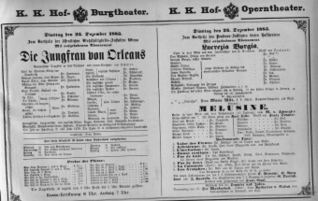 Theaterzettel (Oper und Burgtheater in Wien) 18831225 Seite: 1