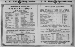 Theaterzettel (Oper und Burgtheater in Wien) 18831226 Seite: 1