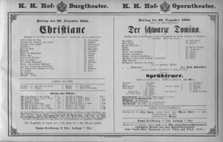 Theaterzettel (Oper und Burgtheater in Wien) 18831228 Seite: 1
