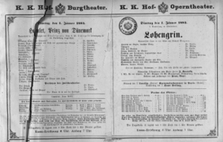 Theaterzettel (Oper und Burgtheater in Wien) 18840101 Seite: 1