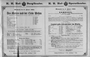 Theaterzettel (Oper und Burgtheater in Wien) 18840102 Seite: 1