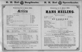 Theaterzettel (Oper und Burgtheater in Wien) 18840103 Seite: 1