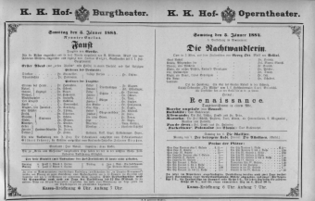 Theaterzettel (Oper und Burgtheater in Wien) 18840105 Seite: 1