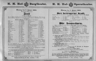 Theaterzettel (Oper und Burgtheater in Wien) 18840107 Seite: 1