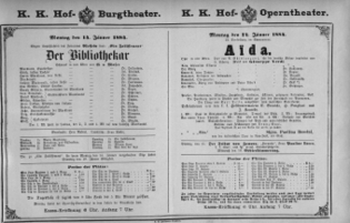 Theaterzettel (Oper und Burgtheater in Wien) 18840114 Seite: 1
