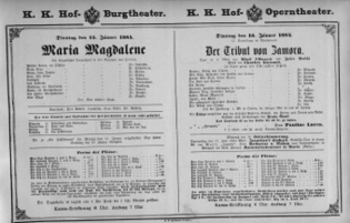 Theaterzettel (Oper und Burgtheater in Wien) 18840115 Seite: 1