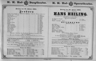 Theaterzettel (Oper und Burgtheater in Wien) 18840118 Seite: 1