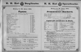 Theaterzettel (Oper und Burgtheater in Wien) 18840120 Seite: 1