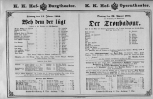 Theaterzettel (Oper und Burgtheater in Wien) 18840122 Seite: 1