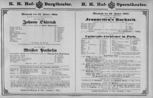 Theaterzettel (Oper und Burgtheater in Wien) 18840123 Seite: 1