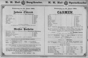 Theaterzettel (Oper und Burgtheater in Wien) 18840124 Seite: 1