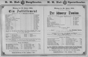 Theaterzettel (Oper und Burgtheater in Wien) 18840128 Seite: 1