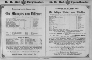 Theaterzettel (Oper und Burgtheater in Wien) 18840131 Seite: 1