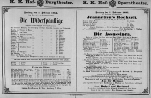 Theaterzettel (Oper und Burgtheater in Wien) 18840201 Seite: 1