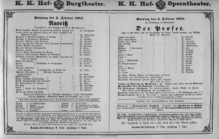 Theaterzettel (Oper und Burgtheater in Wien) 18840203 Seite: 1