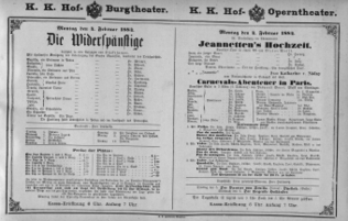 Theaterzettel (Oper und Burgtheater in Wien) 18840204 Seite: 1