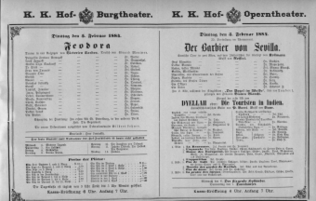 Theaterzettel (Oper und Burgtheater in Wien) 18840205 Seite: 1