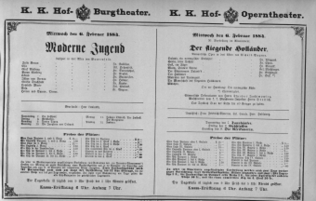 Theaterzettel (Oper und Burgtheater in Wien) 18840206 Seite: 1
