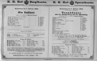 Theaterzettel (Oper und Burgtheater in Wien) 18840207 Seite: 1