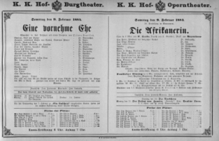 Theaterzettel (Oper und Burgtheater in Wien) 18840209 Seite: 1