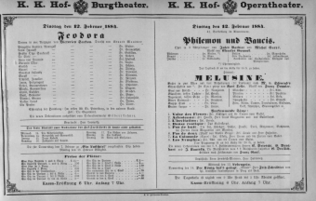 Theaterzettel (Oper und Burgtheater in Wien) 18840212 Seite: 1