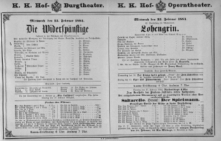 Theaterzettel (Oper und Burgtheater in Wien) 18840213 Seite: 1