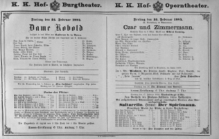 Theaterzettel (Oper und Burgtheater in Wien) 18840215 Seite: 1