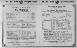 Theaterzettel (Oper und Burgtheater in Wien) 18840218 Seite: 1