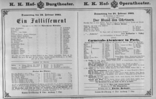 Theaterzettel (Oper und Burgtheater in Wien) 18840221 Seite: 1