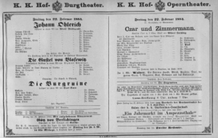Theaterzettel (Oper und Burgtheater in Wien) 18840222 Seite: 1