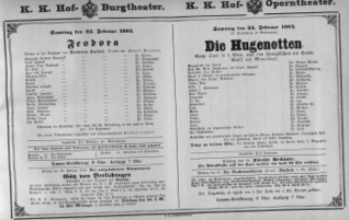 Theaterzettel (Oper und Burgtheater in Wien) 18840223 Seite: 1