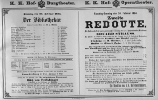 Theaterzettel (Oper und Burgtheater in Wien) 18840224 Seite: 1