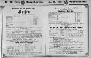 Theaterzettel (Oper und Burgtheater in Wien) 18840228 Seite: 1