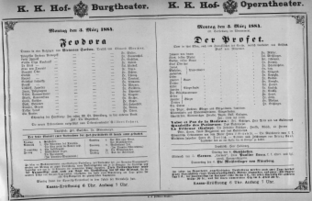 Theaterzettel (Oper und Burgtheater in Wien) 18840303 Seite: 1