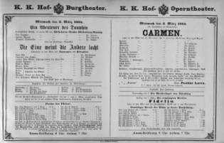 Theaterzettel (Oper und Burgtheater in Wien) 18840305 Seite: 1