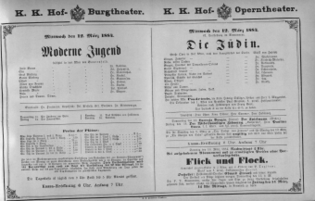 Theaterzettel (Oper und Burgtheater in Wien) 18840312 Seite: 1