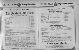 Theaterzettel (Oper und Burgtheater in Wien) 18840313 Seite: 1
