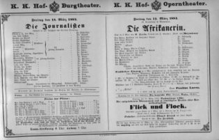 Theaterzettel (Oper und Burgtheater in Wien) 18840314 Seite: 1