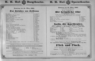 Theaterzettel (Oper und Burgtheater in Wien) 18840315 Seite: 1