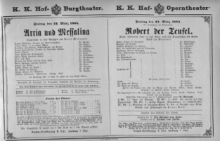 Theaterzettel (Oper und Burgtheater in Wien) 18840321 Seite: 1