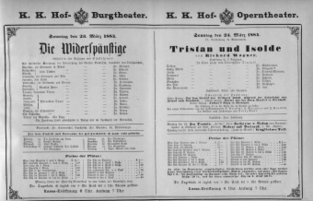 Theaterzettel (Oper und Burgtheater in Wien) 18840323 Seite: 1