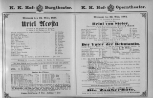Theaterzettel (Oper und Burgtheater in Wien) 18840326 Seite: 1
