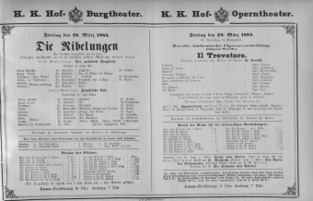 Theaterzettel (Oper und Burgtheater in Wien) 18840328 Seite: 1