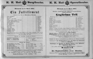 Theaterzettel (Oper und Burgtheater in Wien) 18840402 Seite: 1