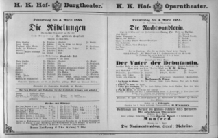Theaterzettel (Oper und Burgtheater in Wien) 18840403 Seite: 1