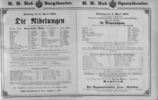 Theaterzettel (Oper und Burgtheater in Wien) 18840405 Seite: 1