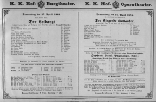 Theaterzettel (Oper und Burgtheater in Wien) 18840417 Seite: 1